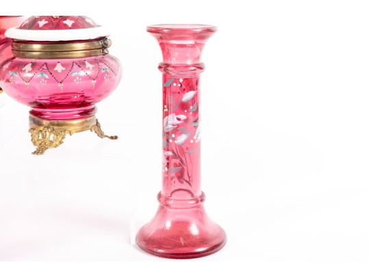 Beautifully Hand-Decorated Cranberry Glass