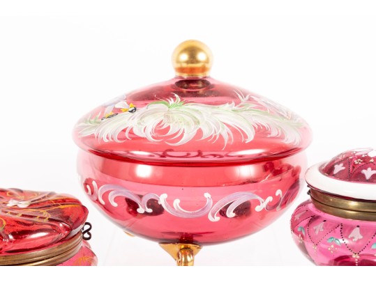 Beautifully Hand-Decorated Cranberry Glass