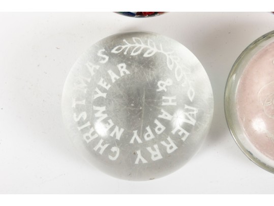 Six Commemorative / Souvenir Art Glass Paperweights  