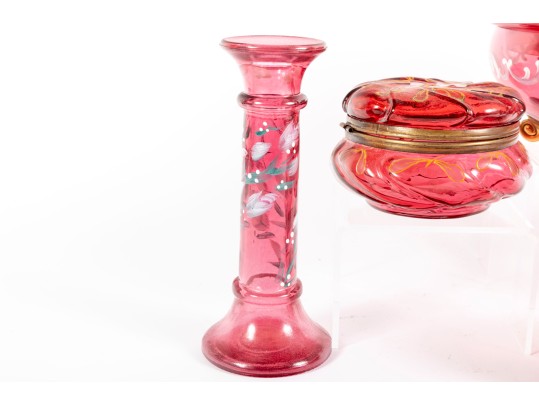 Beautifully Hand-Decorated Cranberry Glass