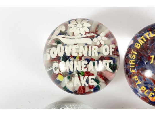 Six Commemorative / Souvenir Art Glass Paperweights  
