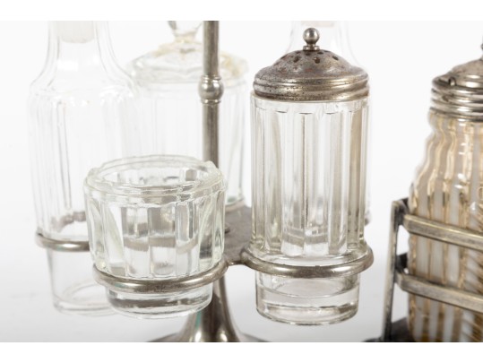 Clear, White, And Red Depression Glass Cruet Sets