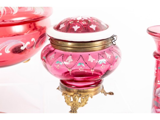 Beautifully Hand-Decorated Cranberry Glass