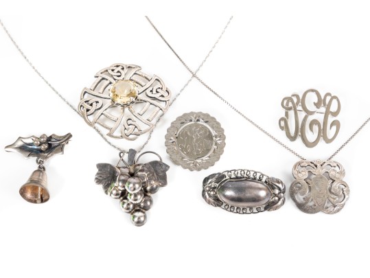 Collection Of Miscellaneous Sterling Silver Pin Brooches 