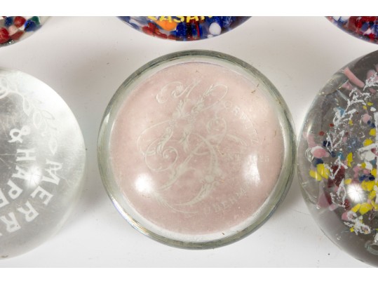 Six Commemorative / Souvenir Art Glass Paperweights  