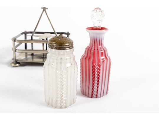 Clear, White, And Red Depression Glass Cruet Sets