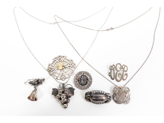 Collection Of Miscellaneous Sterling Silver Pin Brooches 