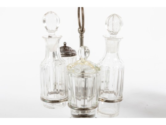 Clear, White, And Red Depression Glass Cruet Sets