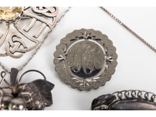 Collection Of Miscellaneous Sterling Silver Pin Brooches 