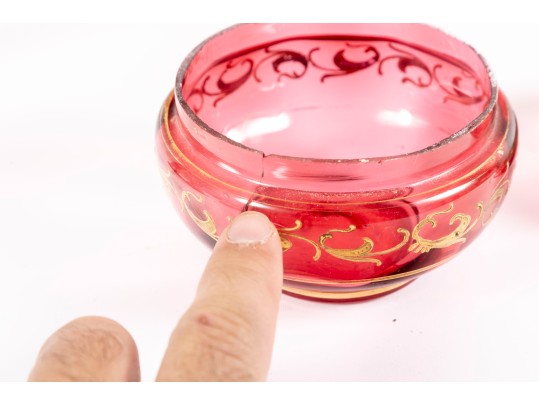 Beautifully Hand-Decorated Cranberry Glass