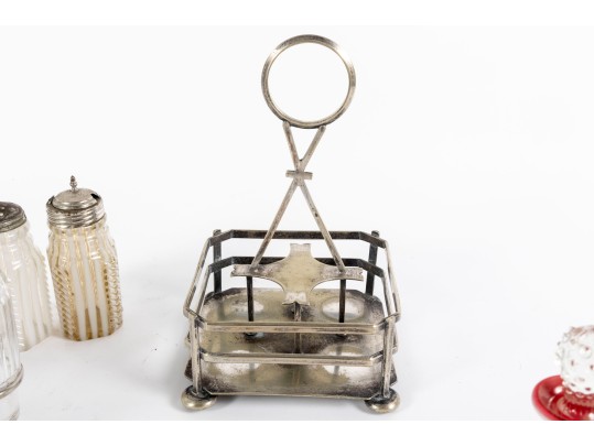 Clear, White, And Red Depression Glass Cruet Sets