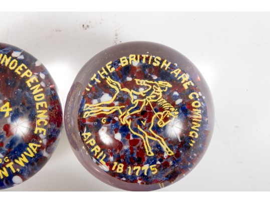 Six Commemorative / Souvenir Art Glass Paperweights  