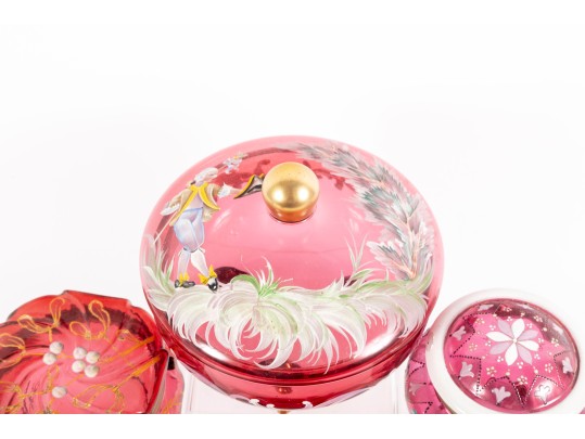 Beautifully Hand-Decorated Cranberry Glass