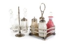 Clear, White, And Red Depression Glass Cruet Sets