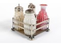 Clear, White, And Red Depression Glass Cruet Sets
