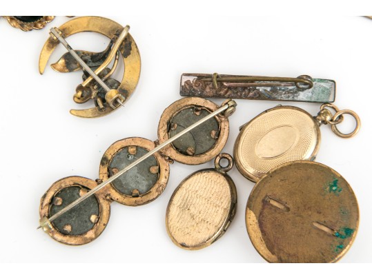 Lot Of Assorted Gold Filled Jewelry Pieces, Including Antique Bangle Bracelets