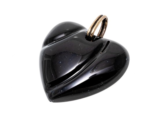 Baccarat Black Glass Heart And Sterling Pendant