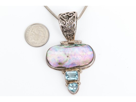 Sterling And Dark Mother Of Pearl Pendant Necklace