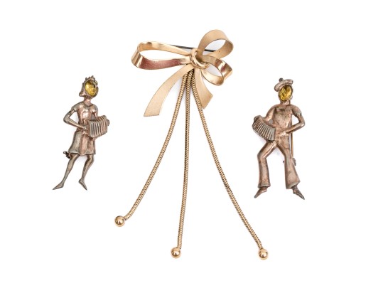 Sterling Silver Vermeil Lot Of Vintage Brooches