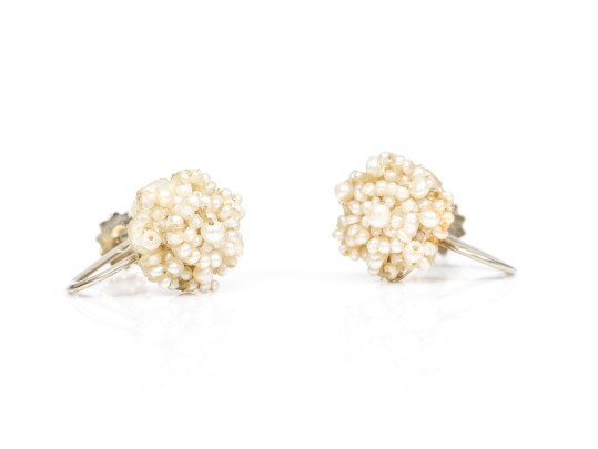 Lot Of Pretty Vintage Delicate Seed Pearl Jewelry Pieces, Including 18k Screwback Earrings