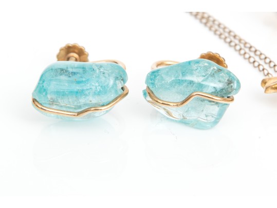 Lot Of Assorted Vintage Gold Filled Jewelry Pieces, Including Blue Fluorite Earrings