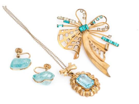 Lot Of Assorted Vintage Gold Filled Jewelry Pieces, Including Blue Fluorite Earrings