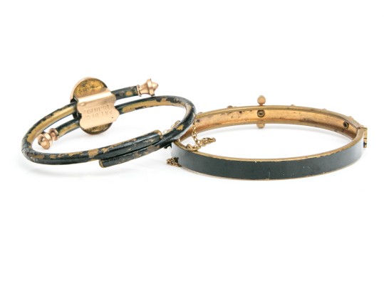 Lot Of Assorted Gold Filled Jewelry Pieces, Including Antique Bangle Bracelets