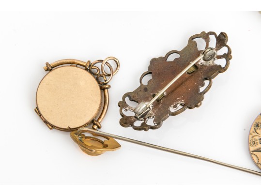 Lot Of Assorted Gold Filled Jewelry Pieces, Including Antique Bangle Bracelets