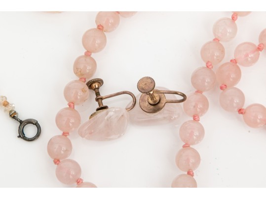Pretty Lot Of Rose Quartz Jewelry, Assorted Necklaces And Earrings
