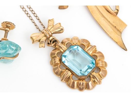 Lot Of Assorted Vintage Gold Filled Jewelry Pieces, Including Blue Fluorite Earrings