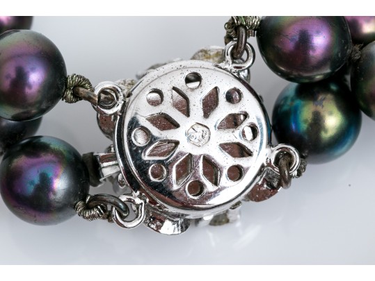 Pretty Double Strand Black Cultured Pearl Choker Necklace