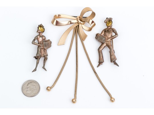 Sterling Silver Vermeil Lot Of Vintage Brooches