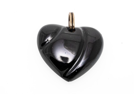 Baccarat Black Glass Heart And Sterling Pendant