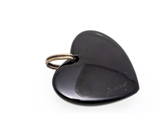 Baccarat Black Glass Heart And Sterling Pendant