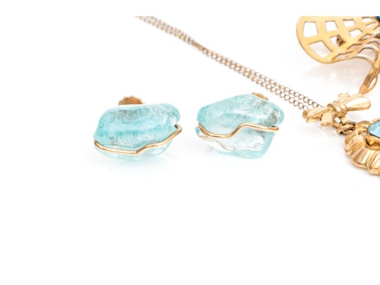 Lot Of Assorted Vintage Gold Filled Jewelry Pieces, Including Blue Fluorite Earrings