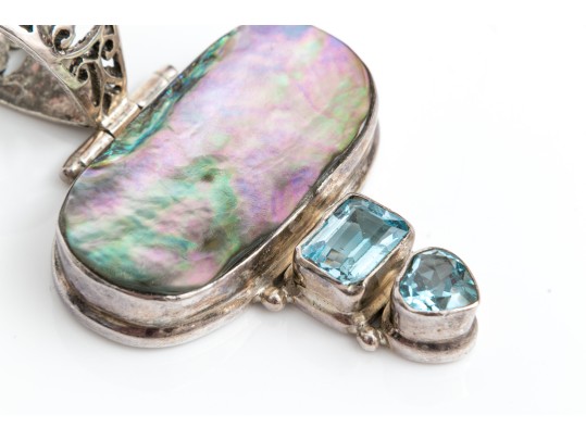 Sterling And Dark Mother Of Pearl Pendant Necklace