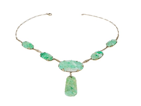 Classic 14K And Jade Vintage Necklace