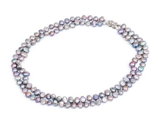 Pretty Double Strand Grey Cultured Freshwater Pearl Necklace