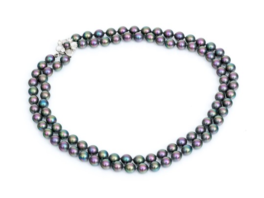 Pretty Double Strand Black Cultured Pearl Choker Necklace