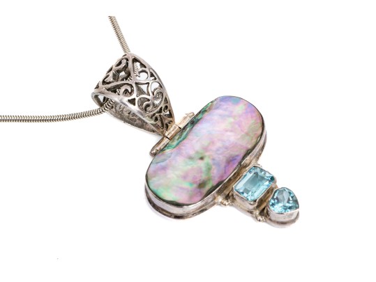 Sterling And Dark Mother Of Pearl Pendant Necklace