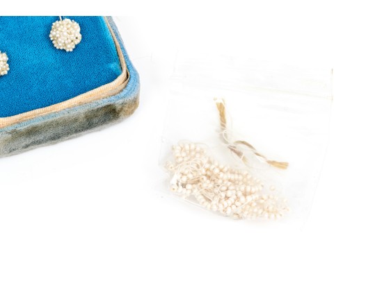 Lot Of Pretty Vintage Delicate Seed Pearl Jewelry Pieces, Including 18k Screwback Earrings