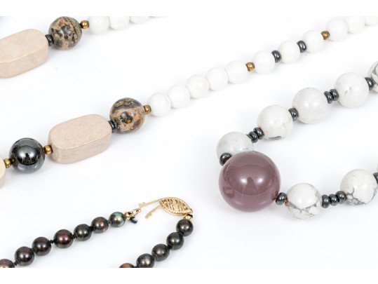 Lot Of Striking Beaded Necklaces Including A Black Cultured Pearl Necklace