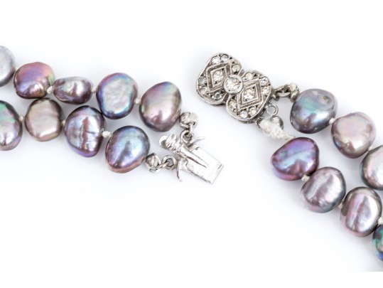 Pretty Double Strand Grey Cultured Freshwater Pearl Necklace