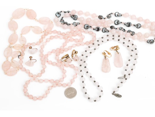 Pretty Lot Of Rose Quartz Jewelry, Assorted Necklaces And Earrings