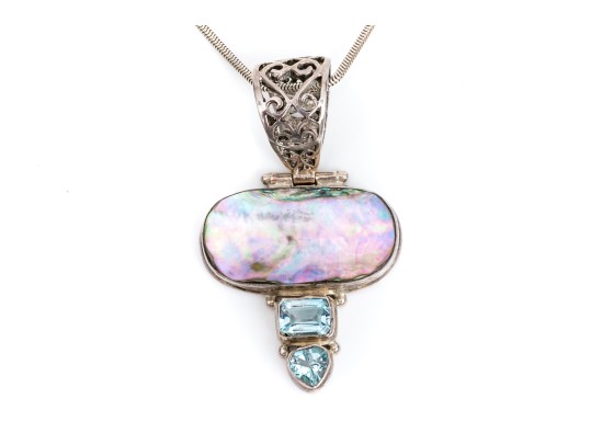 Sterling And Dark Mother Of Pearl Pendant Necklace