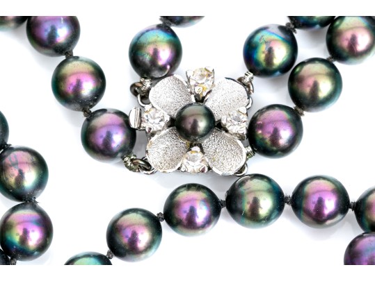 Pretty Double Strand Black Cultured Pearl Choker Necklace