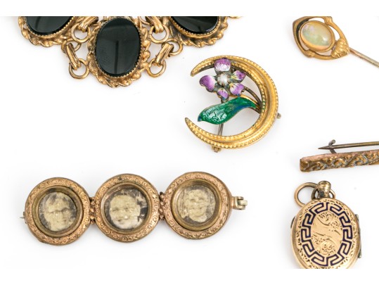 Lot Of Assorted Gold Filled Jewelry Pieces, Including Antique Bangle Bracelets