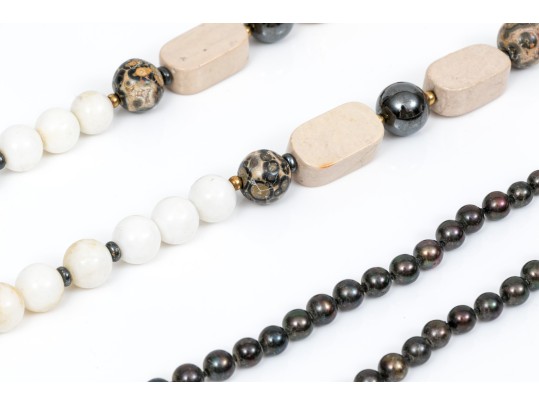 Lot Of Striking Beaded Necklaces Including A Black Cultured Pearl Necklace