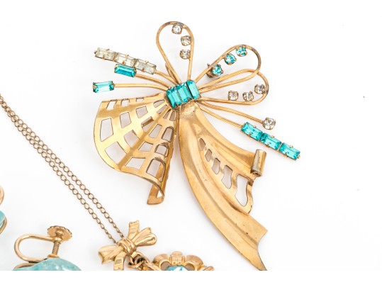 Lot Of Assorted Vintage Gold Filled Jewelry Pieces, Including Blue Fluorite Earrings