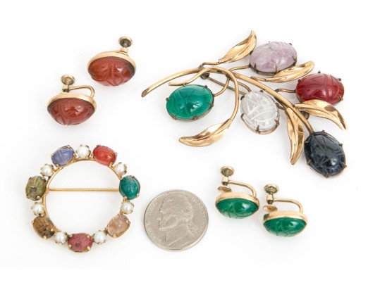 Lot Of Assorted Vintage Gold Filled Scarab Motif Jewelry Pieces